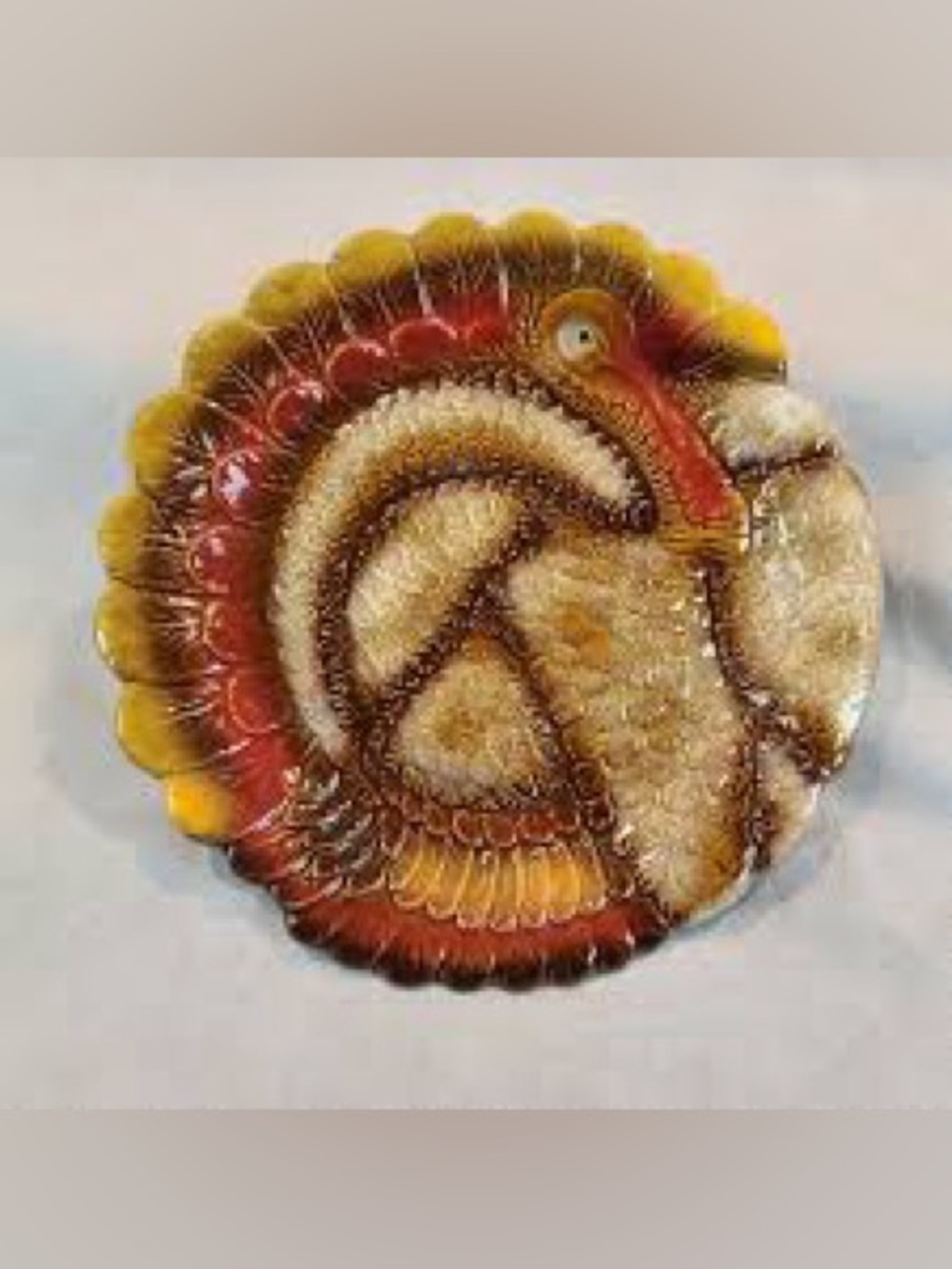 Better Homes And Gardens Turkey Motif Round Platter in Brown, Yellow and Red